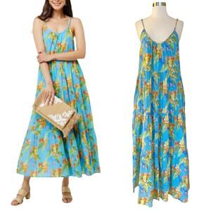 ROLLER RABBIT Dakota Maxi Dress Floral Caprice Blue Sleeveless Cotton Small NWT